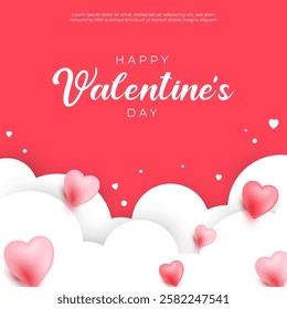 Valentine day social media poster. love and heard. 3d 