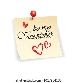 Nota De Tipografía De Sticker Del Día De San Valentín Con Texto Dibujado A Mano Y Pin Aislado En Ilustración Vector De Fondo Blanco