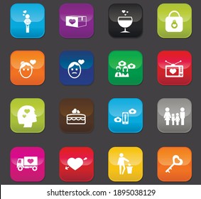 Valentine day symbol for web icons. Colored buttons on a dark background