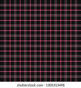 Valentine day tartan plaid. Scottish pattern in black, pink and white cage. Scottish cage. Traditional Scottish checkered background. Seamless fabric texture. Vector illustration