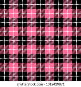 Valentine day tartan plaid. Scottish pattern in pink and black cage. Scottish cage. Traditional Scottish checkered background. Seamless fabric texture. Vector illustration