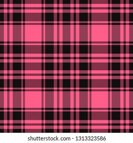 Valentine day tartan plaid. Scottish pattern in pink and black cage. Scottish cage. Traditional Scottish checkered background. Seamless fabric texture. Vector illustration