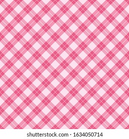 Valentine day tartan plaid. Scottish diagonal pattern in red, pink and white cage. Scottish cage. Traditional Scottish checkered background. Seamless fabric texture. Vector illustration