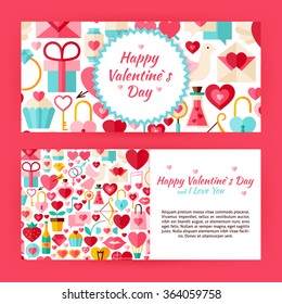 Valentine Day Template Banners Set. Flat Style Design Vector Illustration of Brand Identity for Love Holiday Promotion. Colorful Pattern for Advertising.