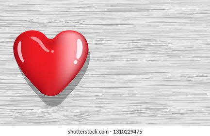 valentine day template, heart on white wood background 