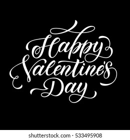 Valentine Day text calligraphy on black background. Vector greeting card lettering hand drawn monogram. 14 February Saint Valentines day label for poster, banner, placard vector design element