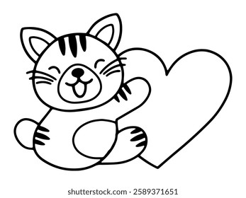 Valentine Day Tiger Holding Heart Black and White