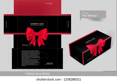 Valentine day tissue box concept with red ribbon, template for business purpose, place your text and logos and ready to go for print