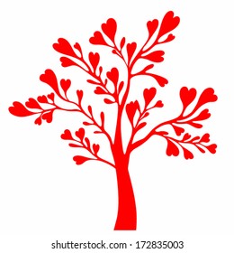 Valentine day tree. Vector tree with heart shaped leaves.