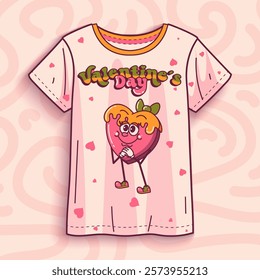 Valentine day T-shirt with a be my valentine print on a pink texture background. Vector illustration