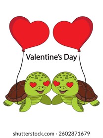 Valentine Day Turtle Couple Love Illustration