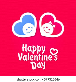 Valentine day with two heart and smile face