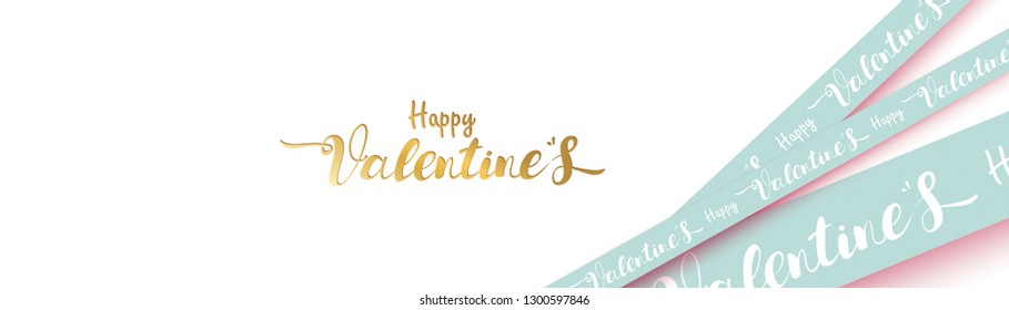 Valentine day typography combined in a shape of ribbon and text with paper art and craft style. symbols of love for Happy Women's, Mother's, Valentine's Day, birthday greeting card banner design