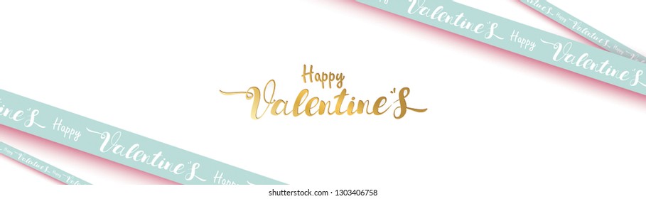 Valentine day typography combined in a shape of ribbon and text with paper art and craft style. symbols of love for Happy Women's, Mother's, Valentine's Day, birthday greeting card banner design