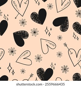 Valentine day, Valentine's seamless pattern with hearts design for fabric, cotton, wallpaper, satin, paper.