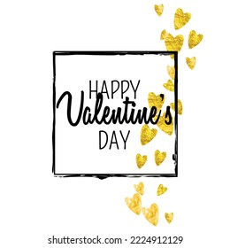 Valentinstag Vektor. Abstraktes Konzept für den Jahrestag. Luxusrahmen. Goldener Kunsthintergrund. Grafische Grenze für die Gegenwart. Gelbe Modeerscheinung Goldener Valentinstag-Vektorgrafik.