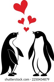 Valentinstag Vektor-Vogelgrafik-Karte lieben einen süßen Pinguin und rote Herz-Tattoo