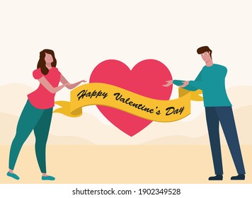 Valentine day vector concept. Happy couple celebrating valentine's day with heart symbol