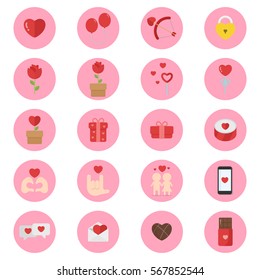 valentine day vector cute flat circle icons set