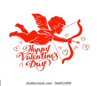 Valentine day. Vector hand drawn angel sketch or amur, cupid