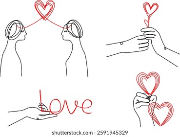 Valentine day vector outline elements for decoration