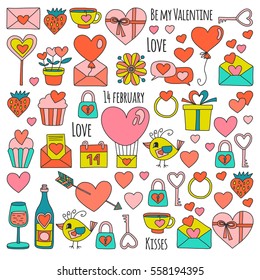 Valentine Day Vector pattern with heart, cake, balloon