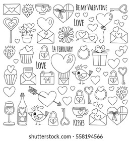 Valentine Day Vector pattern with heart, cake, balloon For invitations, coloring books, sale etc