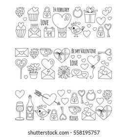 Valentine Day Vector pattern with heart, cake, balloon For invitations, coloring books, sale etc