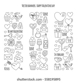 Valentine Day Vector pattern with heart, cake, balloon For invitations, coloring books, sale etc