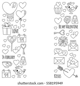 Valentine Day Vector pattern with heart, cake, balloon For invitations, coloring books, sale etc