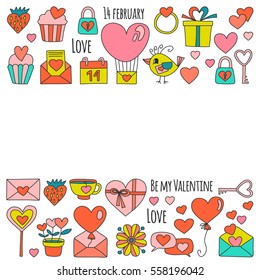 Valentine Day Vector pattern with heart, cake, balloon