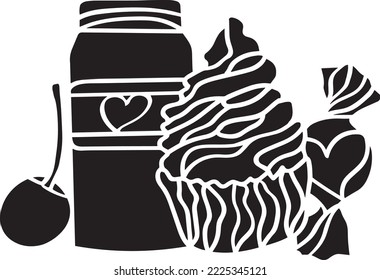 Valentine Day Vector Stencil, Black and White