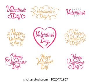 Valentine Day vector text lettering. Vector Happy Valentines Set Of Calligraphic Quotes. Lettering on white background for 14 February Valentine holiday. Calligraphy text template.