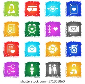 valentine day vector web icons in grunge style for user interface design