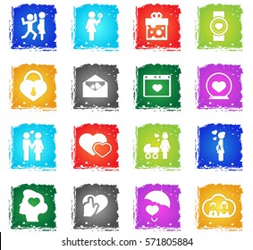 valentine day vector web icons in grunge style for user interface design
