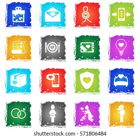 valentine day vector web icons in grunge style for user interface design
