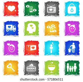 valentine day vector web icons in grunge style for user interface design