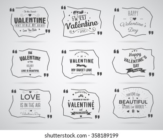 Valentine day Watercolor, ink, splash Quote blank templates. Quote bubbles. Love quotes. Unique card template, paper sheet, information, text. Print monochrome design. Quote form. Template vector set