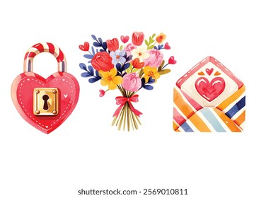 Valentine Day watercolor items clipart