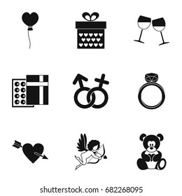Valentine day and wedding icons set. Simple set of 9 valentine day and wedding vector icons for web isolated on white background