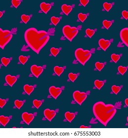 Valentine Day Wounded Heart. Arrows in Hearts seamless background.