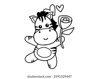 Valentine Day Zebra Holding Rose Outline