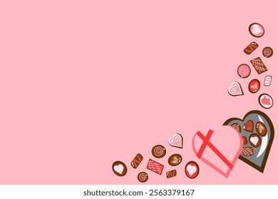 Valentine day's chocolate background and copy space design. with heart shape chocolate and pink color.