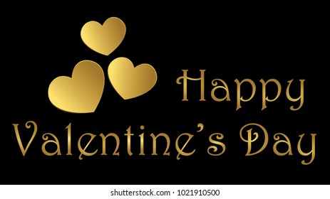 Valentine Day's Greeting With Golden Hearts and Text on Black Background