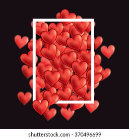 Valentine Day's hearts composition with white frame on black background