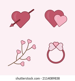 Valentine days icon set isolated soft pink background. Vector