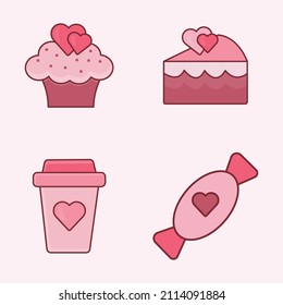 Valentine days icon set isolated soft pink background. Vector