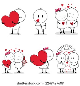 Valentine day.Valentine vector illustration.Cute characters. Romantic,wedding couple. Icon set