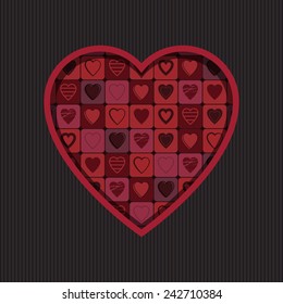 valentine decoration with square heart pattern on black with copy space