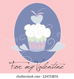 Valentine design with curly cup cake in vintage colors, all colors on different layers for easy adjustments.